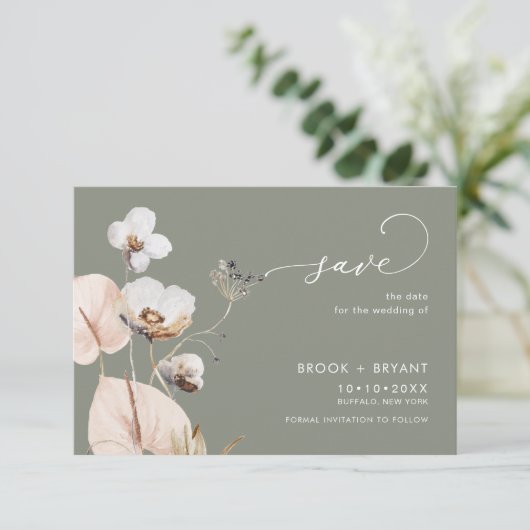 PixDezines Boho H2 Wild Flowers Sage Save The Date (Staand voorkant)