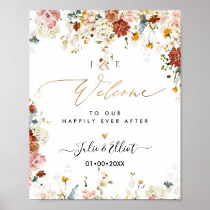 PixDezines Boho Herfsttuin Bloemen Welkomstbord Poster