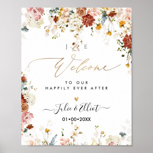 PixDezines Boho Herfsttuin Bloemen Welkomstbord Poster (Voorkant)