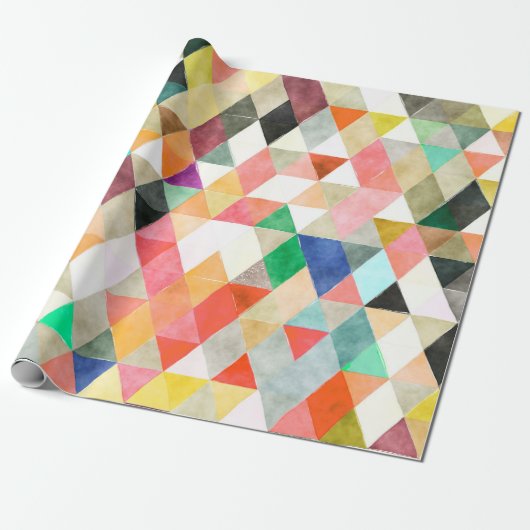 PixDezines Boho Waterverf Driehoeken/Geometrisch Cadeaupapier (Uitgerold)