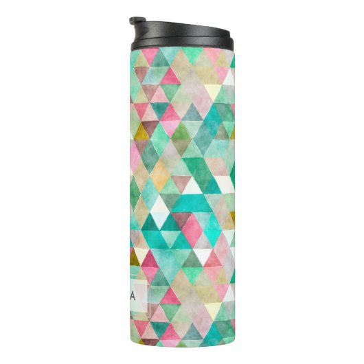 PixDezines Boho Waterverf Geometric/Triangles Thermosbeker (Geroteerd rechts)