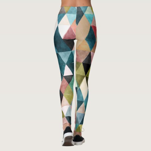 PixDezines Boho Waterverf Geometrisch/Driehoeken Leggings (Achterkant)