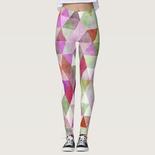PixDezines Boho Waterverf Geometrisch/Driehoeken Leggings (Voorkant)
