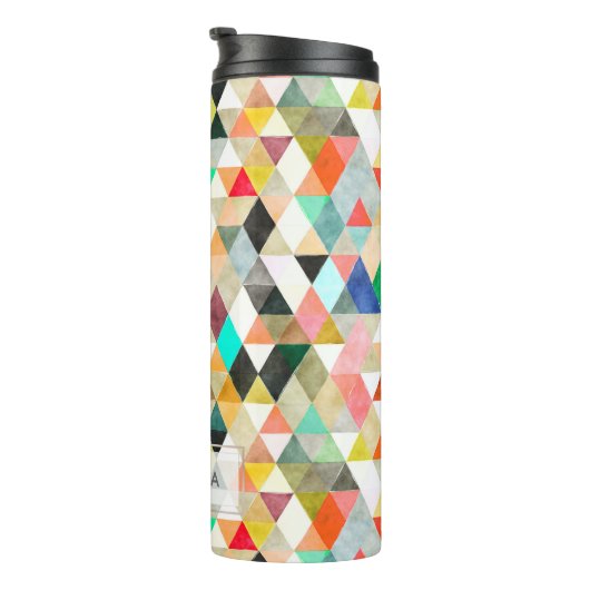 PixDezines Boho Waterverf Geometrisch/Driehoeken Thermosbeker (Geroteerd rechts)