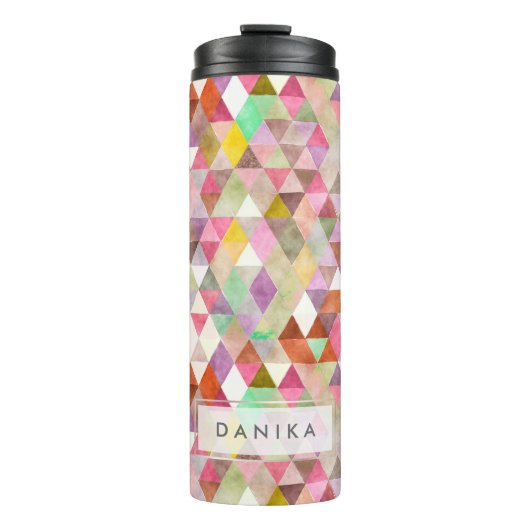 PixDezines Boho Waterverf Geometrisch/Driehoeken Thermosbeker (Voorkant)