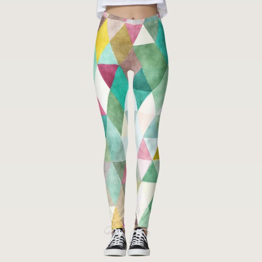 PixDezines Boho Waterverf Geometrisch/Jade Leggings (Voorkant)