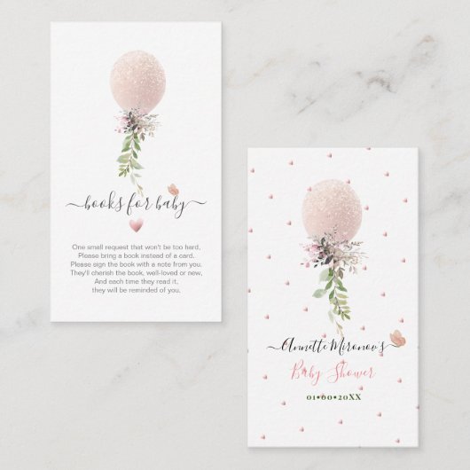 PixDezines Book Request Glitter Blush Roos ballon Plaatskaartje (Voorkant / Achterkant)