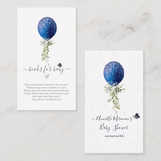 PixDezines Book Request H2 Navy Ballon Enclosure Plaatskaartje (Voorkant / Achterkant)