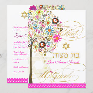 PixDezines BOOM DES LEVENS+BLOEMEN BAT MITZVAH Kaart