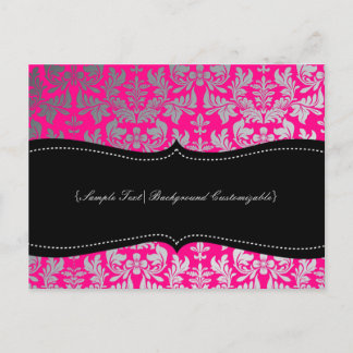 PixDezines Boroque Damask/Silver+Hot Pink Briefkaart