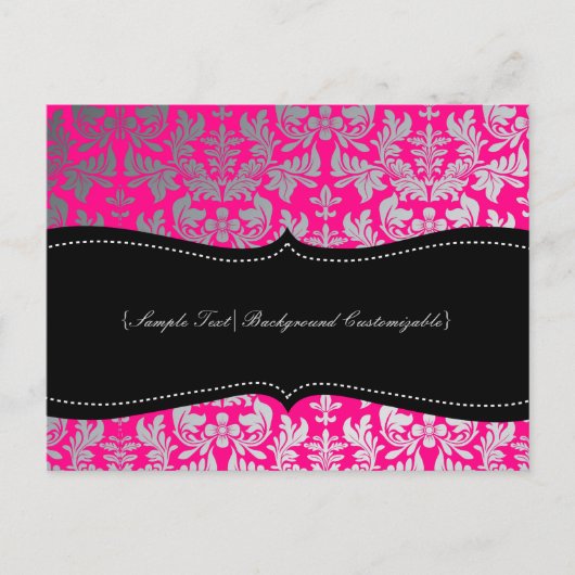 PixDezines Boroque Damask/Silver+Hot Pink Briefkaart (Voorkant)