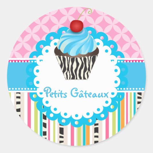 PixDezines bosbes wervelingen cupcake/DIY kleur Ronde Sticker (Voorkant)