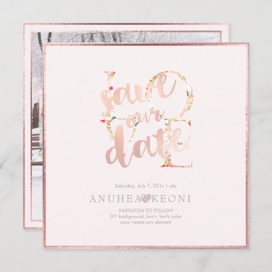 PixDezines BOTANICA LOVE SAVE DATE|BLUSH PINK Save The Date (Voorkant / Achterkant)
