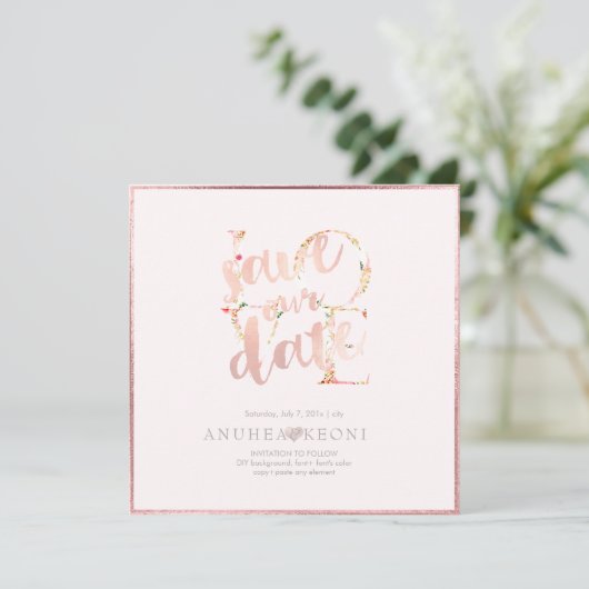 PixDezines BOTANICA LOVE SAVE DATE|BLUSH PINK Save The Date (Staand voorkant)