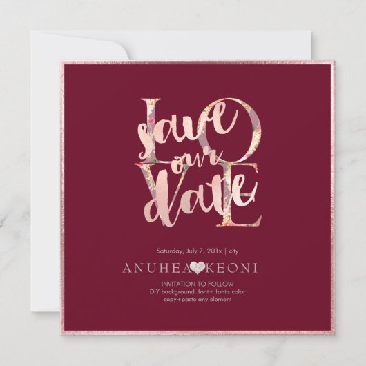 PixDezines BOTANICA LOVE SAVE DATE|BLUSH PINK The Date (Voorkant)