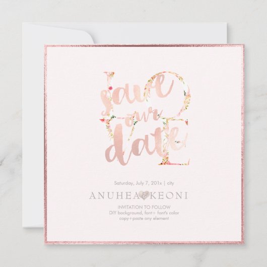 PixDezines BOTANICA LOVE SAVE DATE|BLUSH PINK The Date (Voorkant)