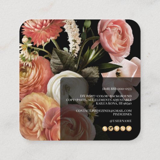 PixDezines Botanical Fresh Flowers Ranunculus Vierkante Visitekaartje (Achterkant)