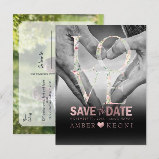 PixDezines Botanique Faux Roos Gold Save the Date Aankondigingskaart (Voorkant / Achterkant)