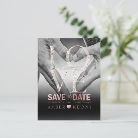 PixDezines Botanique Faux Roos Gold Save the Date Aankondigingskaart (Staand voorkant)