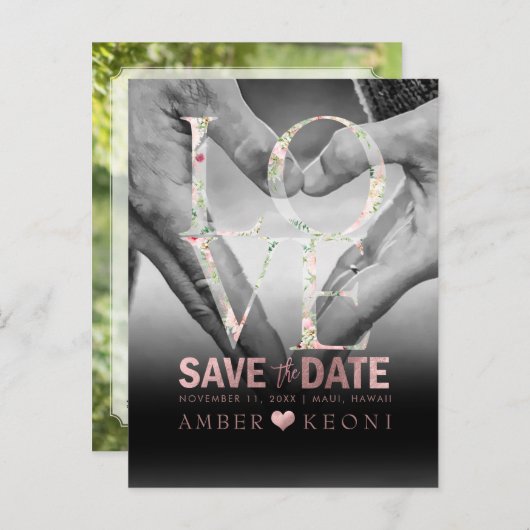 PixDezines Botanique Nep Rose Goud Save the Date Aankondigingskaart (Voorkant / Achterkant)