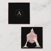 PixDezines BOTANISCH MONOGRAM/FAUX ROOS GOUD Vierkante Visitekaartje (Voorkant / Achterkant)