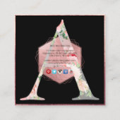 PixDezines BOTANISCH MONOGRAM/FAUX ROOS GOUD Vierkante Visitekaartje (Achterkant)