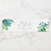 PixDezines Botanisch, Tropisch gebladerte Waterfles Etiket (Enkel label)