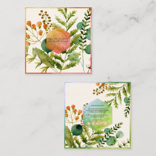 PixDezines Botanische Waterverf, papaver+Meststoff Vierkante Visitekaartje (Voorkant / Achterkant)