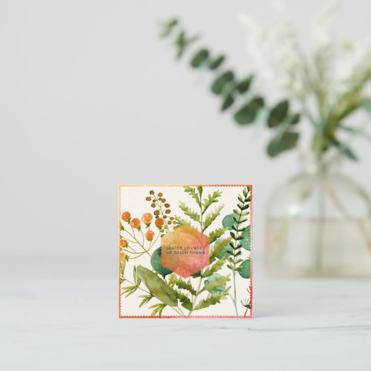 PixDezines Botanische Waterverf, papaver+Meststoff Vierkante Visitekaartje (Staand voorkant)