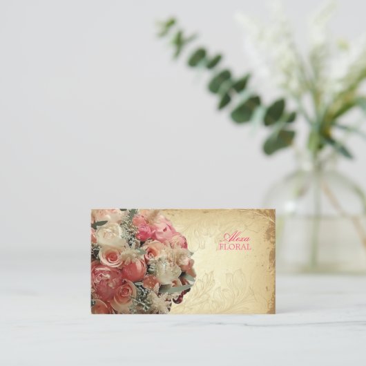 PixDezines  bouquet, bloemisten/dij kleuren Visitekaartje (Staand voorkant)