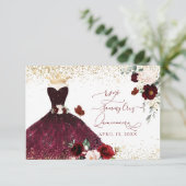 PixDezines Bourgogne Blush Rozen Quinceanera RSVP Kaart (Staand voorkant)