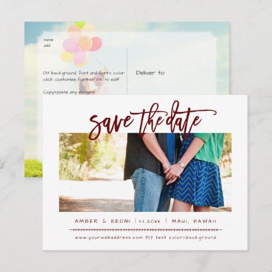 PixDezines Bourgondië Modern Borstelschrift Aankondigingskaart (Voorkant / Achterkant)