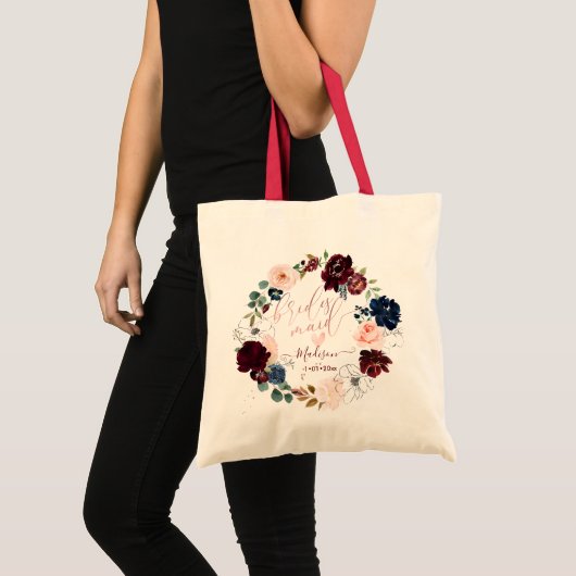 PixDezines Bridesmaid Blush Burgundy Navy Flowers Tote Bag (Voorkant (product))