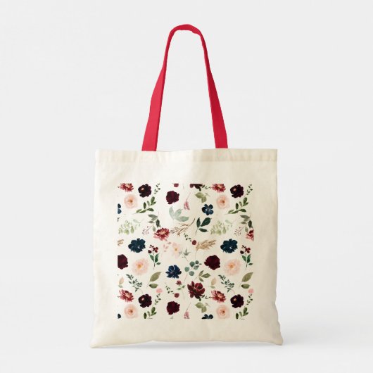 PixDezines Bridesmaid Blush Burgundy Navy Flowers Tote Bag (Achterkant)