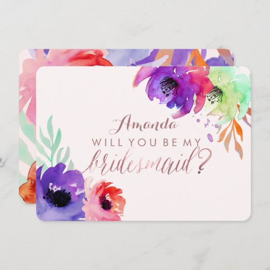 PixDezines Bridesmaid/Floral/Waterverf/Rozen Kaart (Voorkant / Achterkant)
