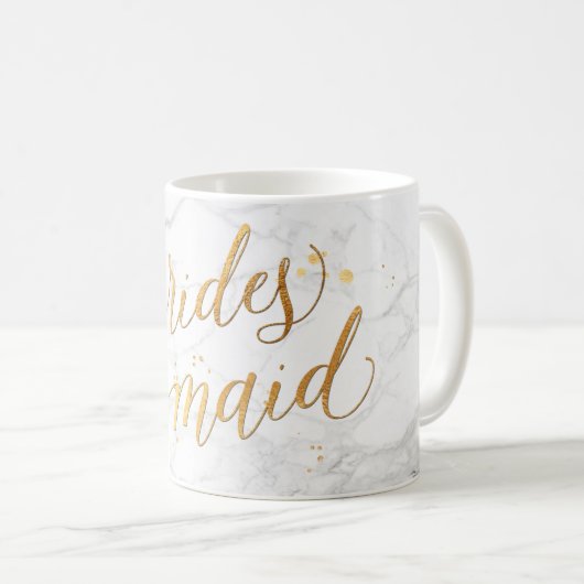 PixDezines Bridesmaid Marble+Faux Gold/Script Koffiemok (Voorkant rechts)