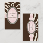 PixDezines Brown, Roze, beige zebrastrepen Visitekaartje (Voorkant / Achterkant)