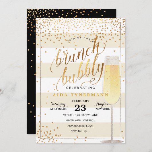 PixDezines Bruch+Bubble Faux Gold Confetti Kaart (Voorkant / Achterkant)