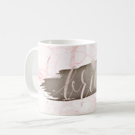 PixDezines Bruid | Marble Blush Roze Script Koffiemok (Voorkant links)