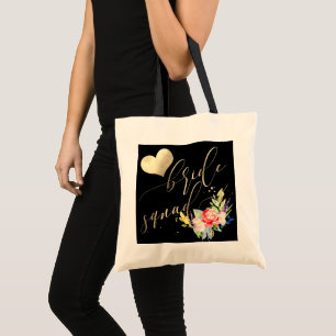PixDezines Bruid Squad Bloemen Faux Gold Script Tote Bag