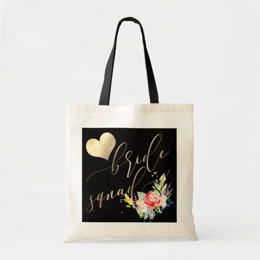 PixDezines Bruid Squad|Bloemen|Faux Gold Script Tote Bag (Voorkant)