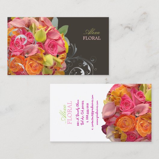 PixDezines Bruidsboeket, bloemisten/doe-het-zelf k Visitekaartje (Voorkant / Achterkant)