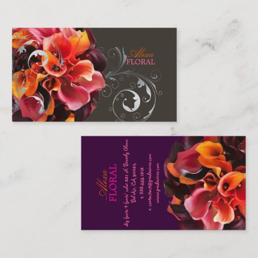 PixDezines bruidsboeket, bloemisten/doe kleuren Visitekaartje (Voorkant / Achterkant)