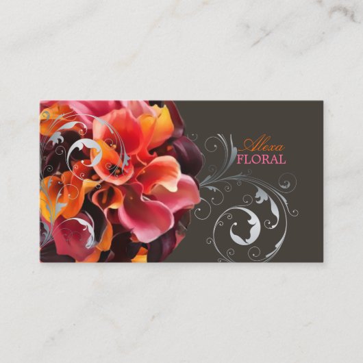 PixDezines bruidsboeket, bloemisten/doe kleuren Visitekaartje (Voorkant)