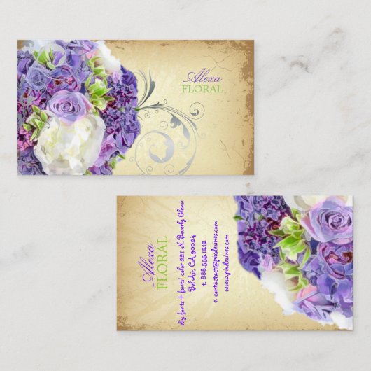 PixDezines bruidsboeket, bloemisten/doe kleuren Visitekaartje (Voorkant / Achterkant)