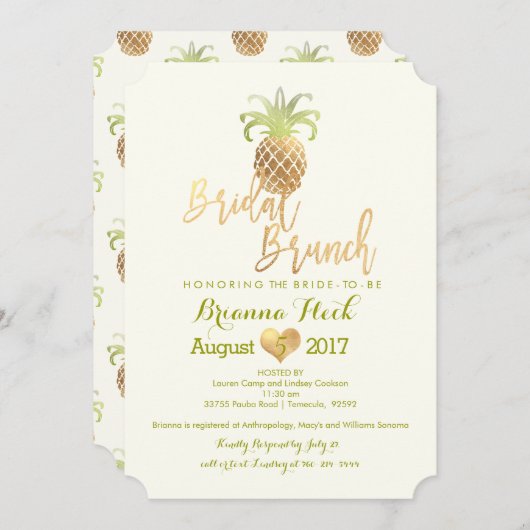 PixDezines Bruidsbrunch/Faux Gold/Ananas Kaart (Voorkant / Achterkant)