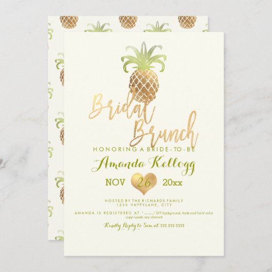 PixDezines Bruidsbrunch/Faux Gold/Ananas Kaart (Voorkant / Achterkant)