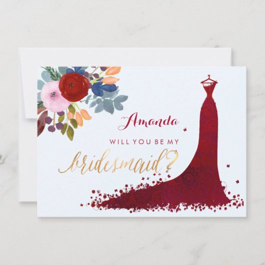 PixDezines Bruidsmeisje/Bloem/Waterverf/Rood Kaart (Voorkant)