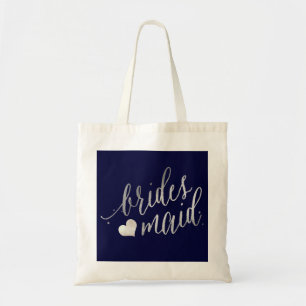PixDezines Bruidsmeisje/Faux Zilver Script Tote Bag