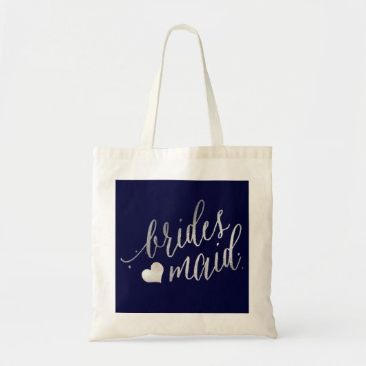 PixDezines Bruidsmeisje/Faux Zilver Script Tote Bag (Voorkant)